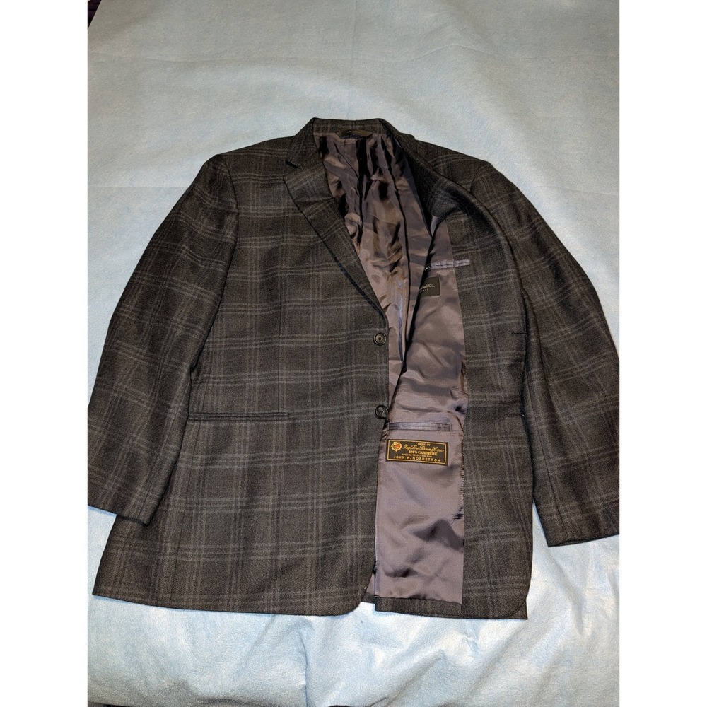 John W. Nordstrom Loro Piana 100% Cashmere Blazer Mens 48R Grey Plaid Sport Coat